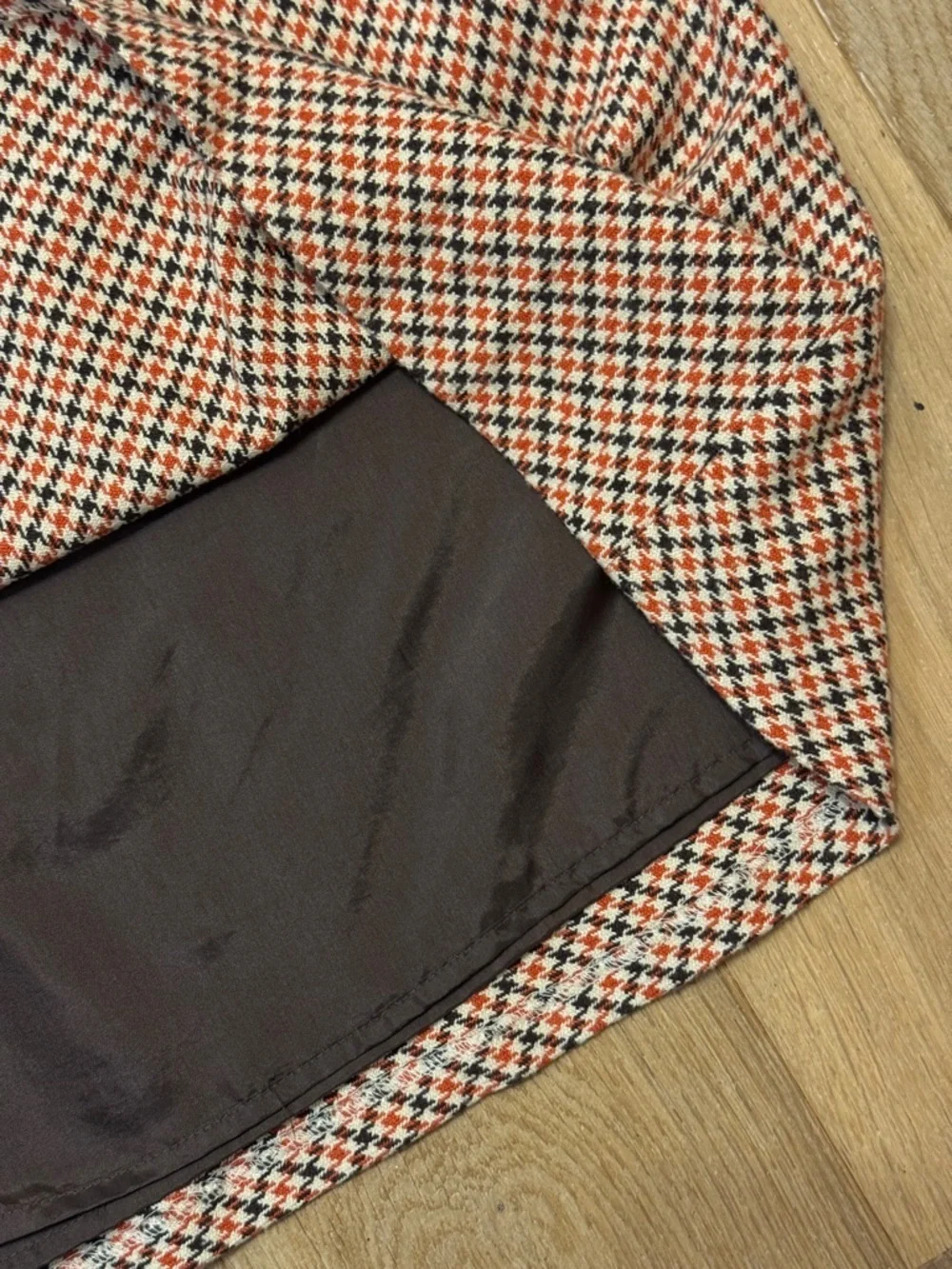 Talbots Woman Orange Black Houndstooth Wool Blend Skirt Size 20W
